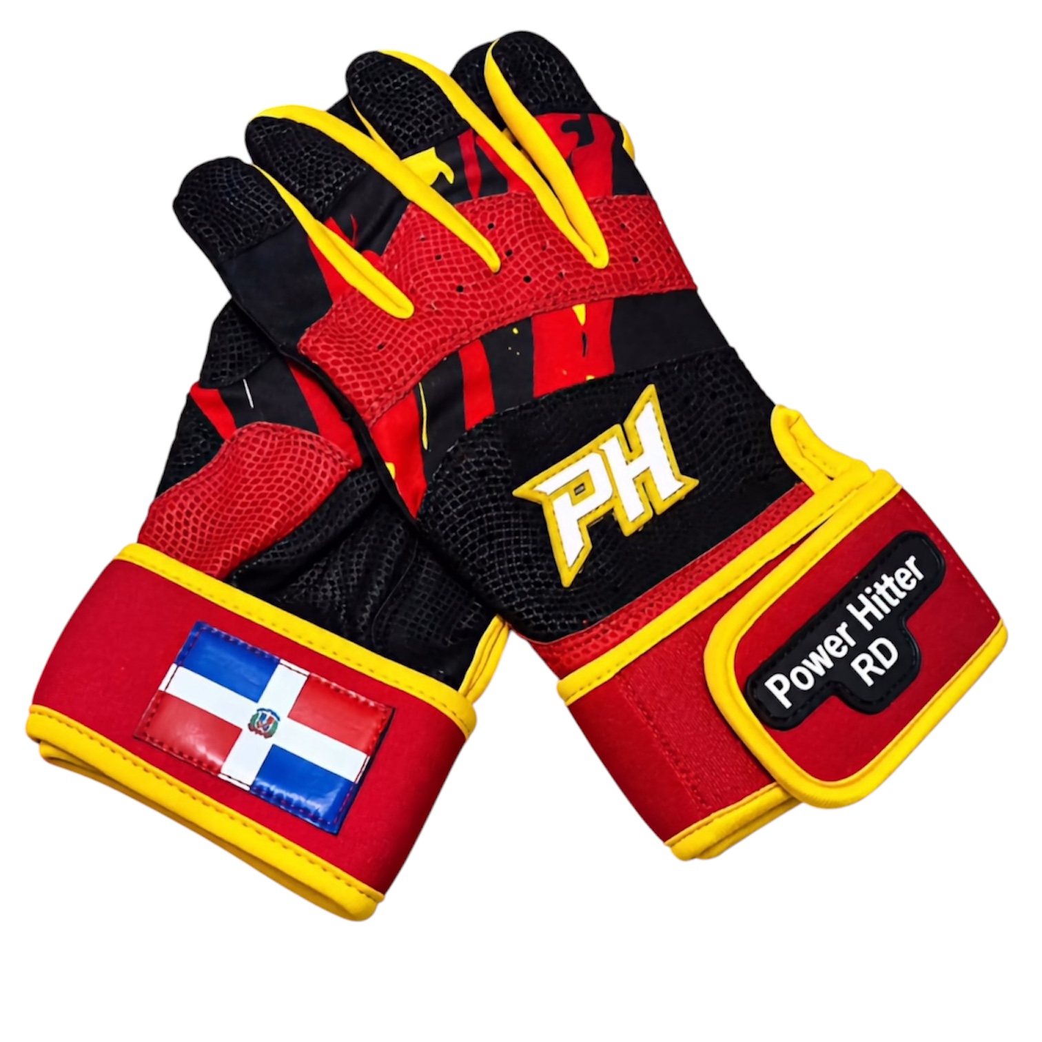 Guantillas L Powerhitter Doble Strap Rojo con Negro y amarillo