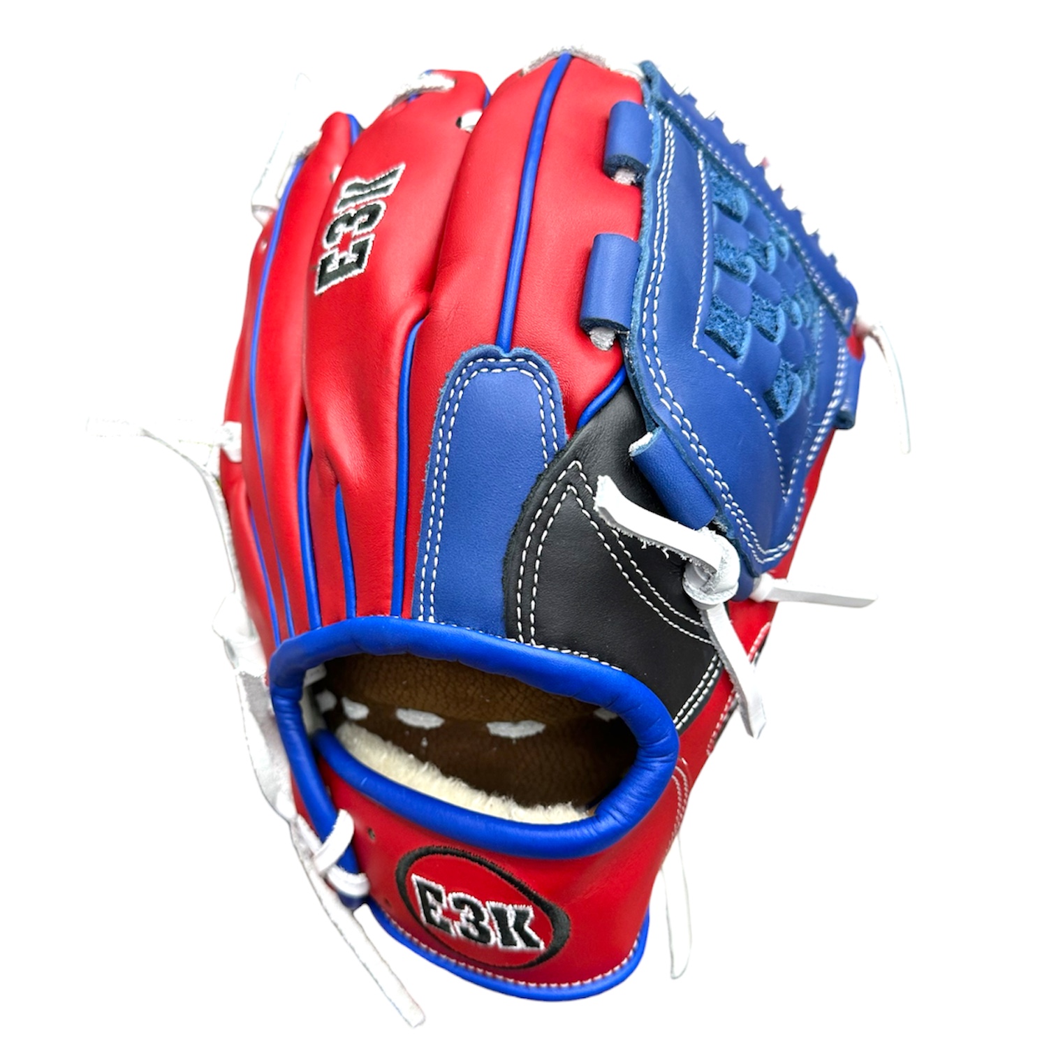 Guantes E3K Pitcher "11.5" PRO-Leather - Rojo, Azul y Blanco-Negro