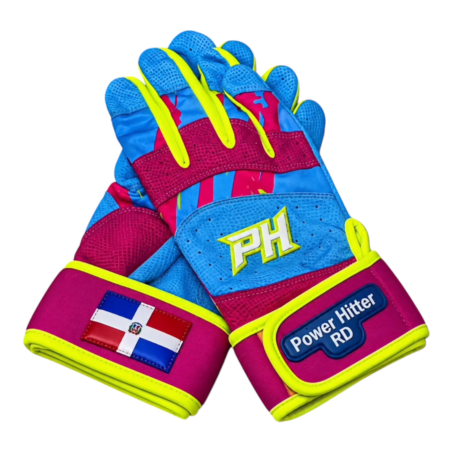 Guantillas XL Powerhitter Doble Strap Azul con Rosa y verde F (copia)