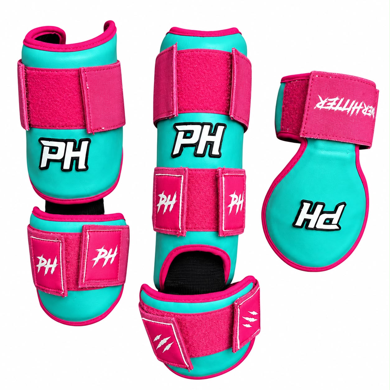 Set de protectores PowerHitter PRO - Verde Menta con Rosa - Niños